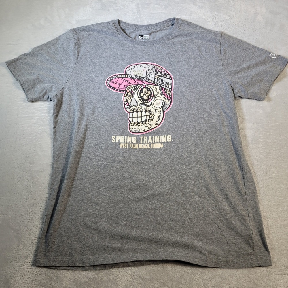 Washington Nationals Shirt XL Gray Spring Training Pink Skull Dia De Los Muertos